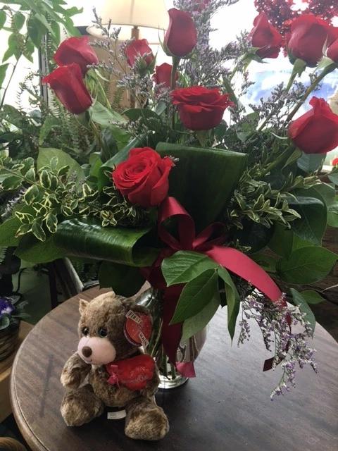 12 Roses With Love Bear in a Vase